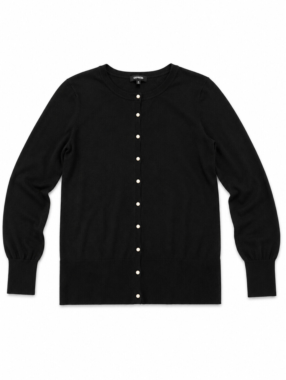 Premise Studio Women's Black Pearl Button Crewneck Cardigan Small